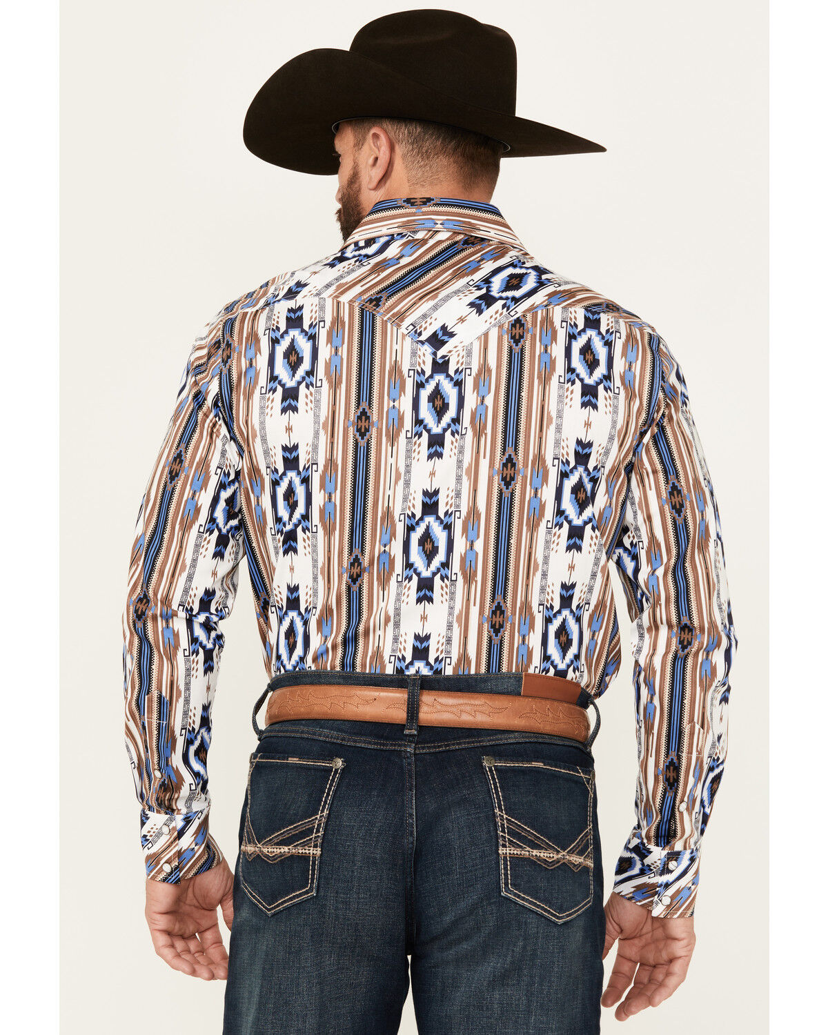 Image #4 - Rock & Roll Denim Men's Southwestern Print Long Sleeve Snap Stretch Western Shirt, Blue, hi-res