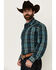 Image #2 - Stetson Men's Plaid Print Long Sleeve Pearl Snap Western Shirt, Blue, hi-res