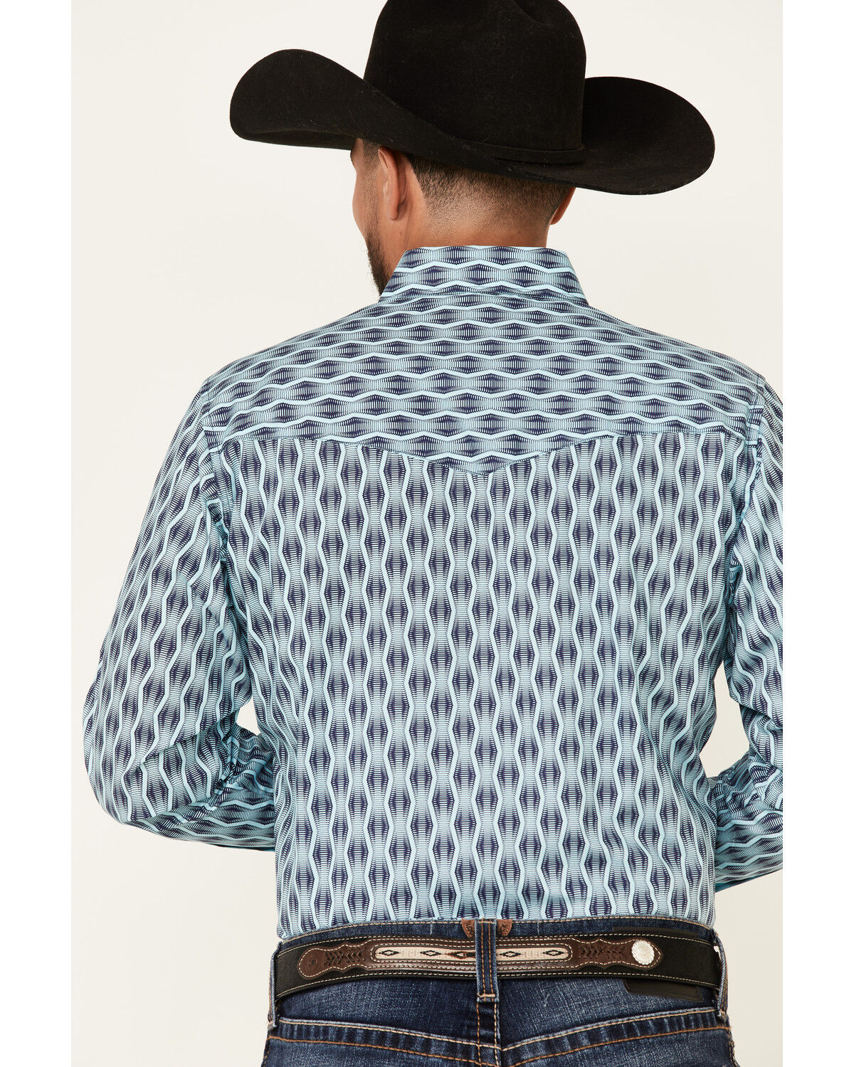 Image #4 - Wrangler Men's Silver Edition Turquoise Southwestern Stripe Long Sleeve Pearl Snap Western Shirt, Turquoise, hi-res