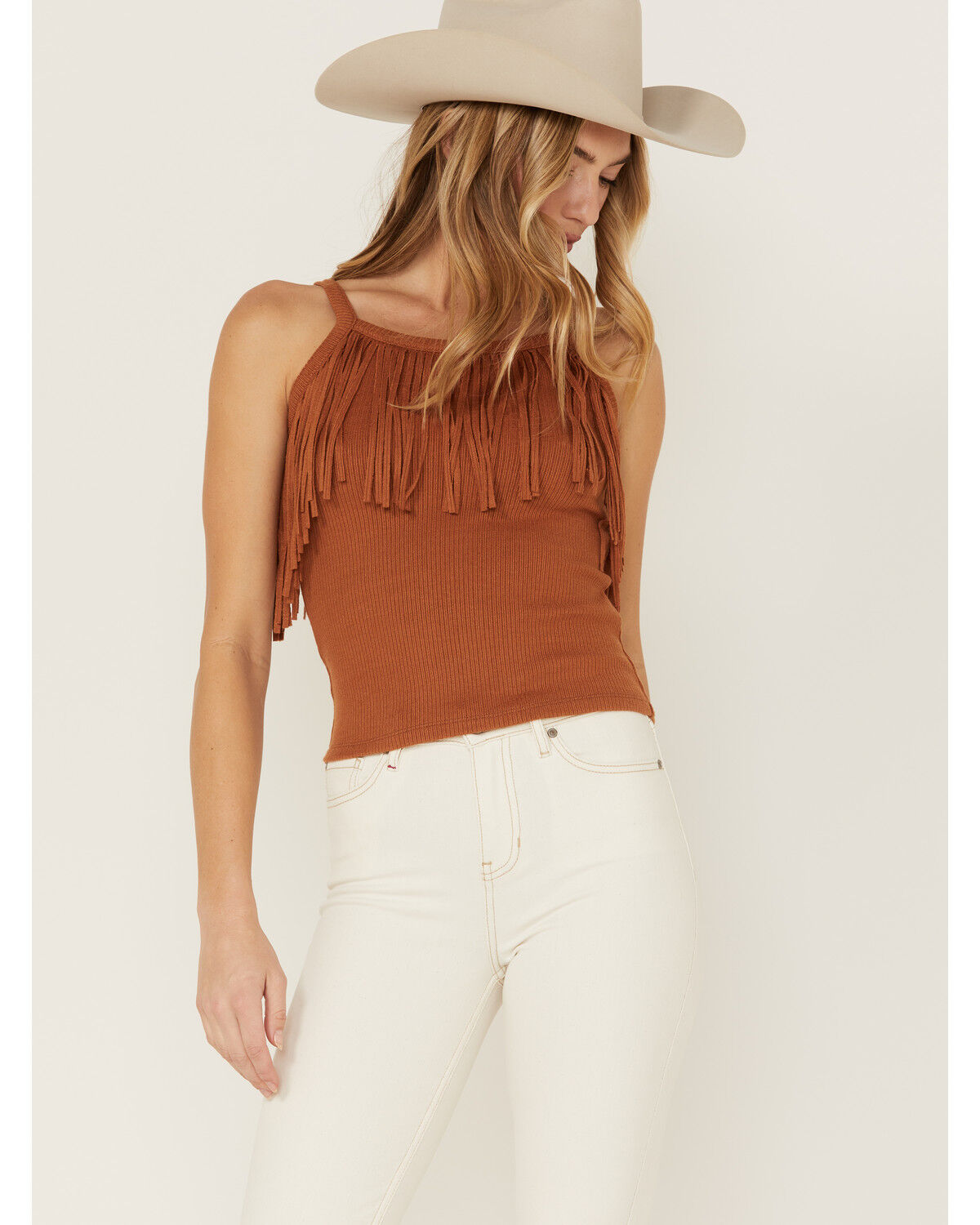 Image #3 - Idyllwind Women's Levy Lane Caramel Rib Knit Fringe Tank Top, , hi-res