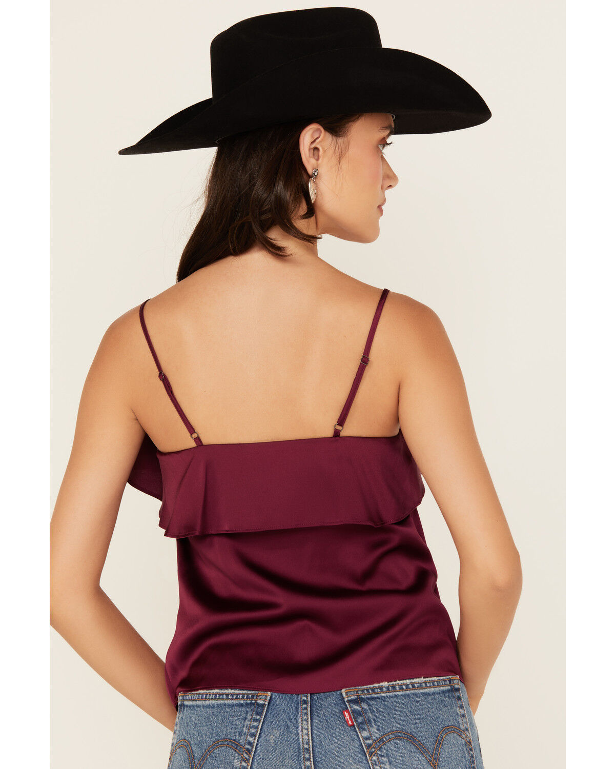 Image #4 - Shyanne Women's Solid Satin Ruffle Front Tank Top, Fuchsia, hi-res