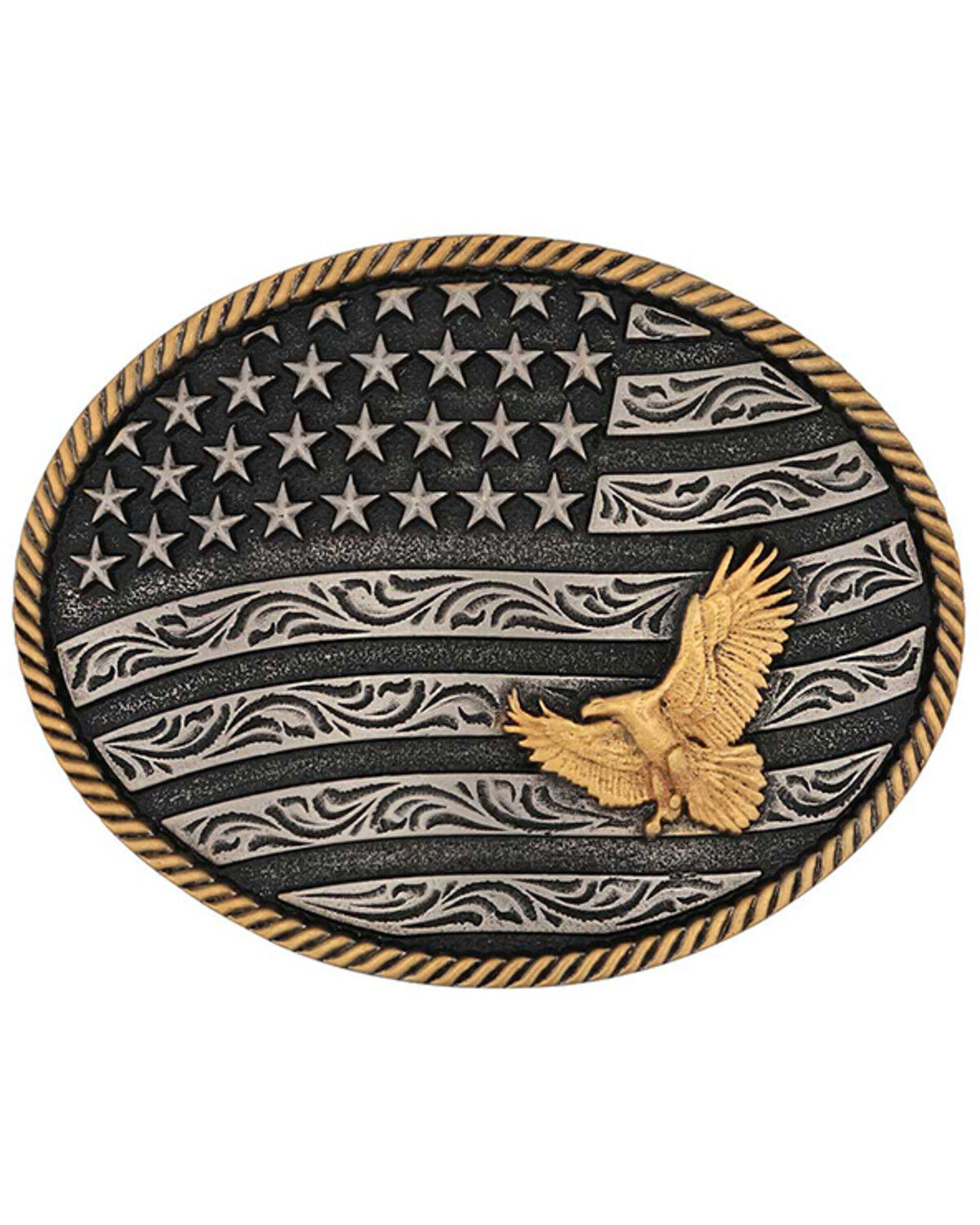 Image #1 - Montana Silversmiths Men's Flag & Eagle Belt Buckle, Silver, hi-res