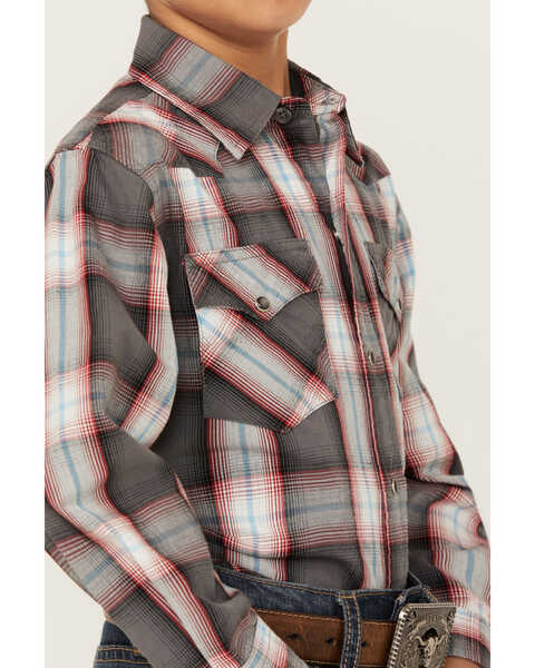 Image #3 - Roper Boys' Plaid Print Long Sleeve Western Pearl Snap Shirt, Grey, hi-res