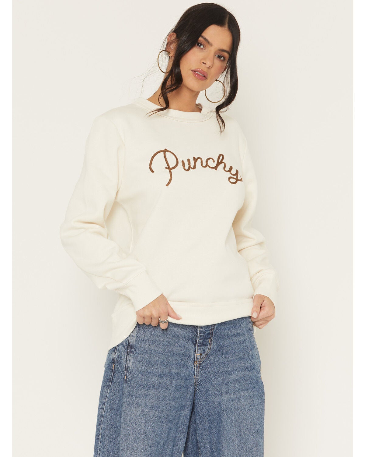 Image #1 - Hooey Women's Punchy Embroidered Crewneck Sweatshirt, Cream, hi-res