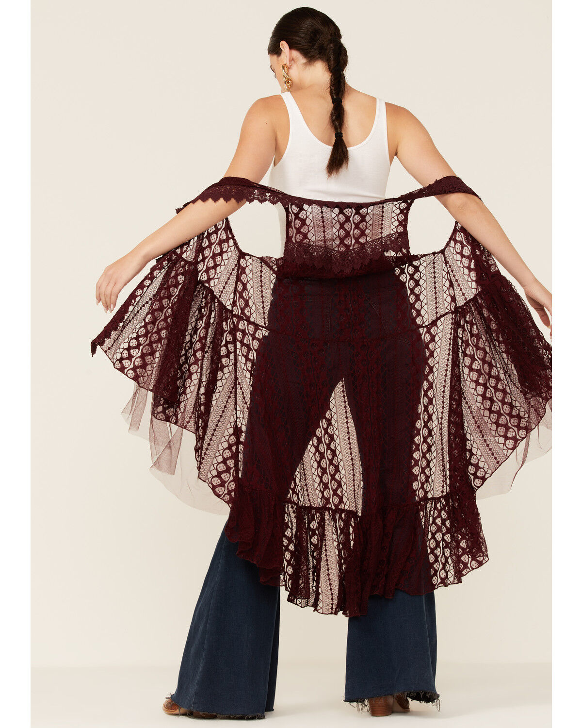 Image #3 - Origami Apparel Women's Wine High-Low Lace Tiered Kimono Vest, , hi-res