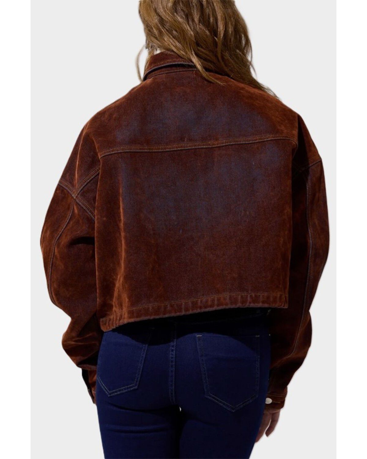 Image #3 - Azalea Wang Women's Velvet Button-Down Denim Jacket, Orange, hi-res