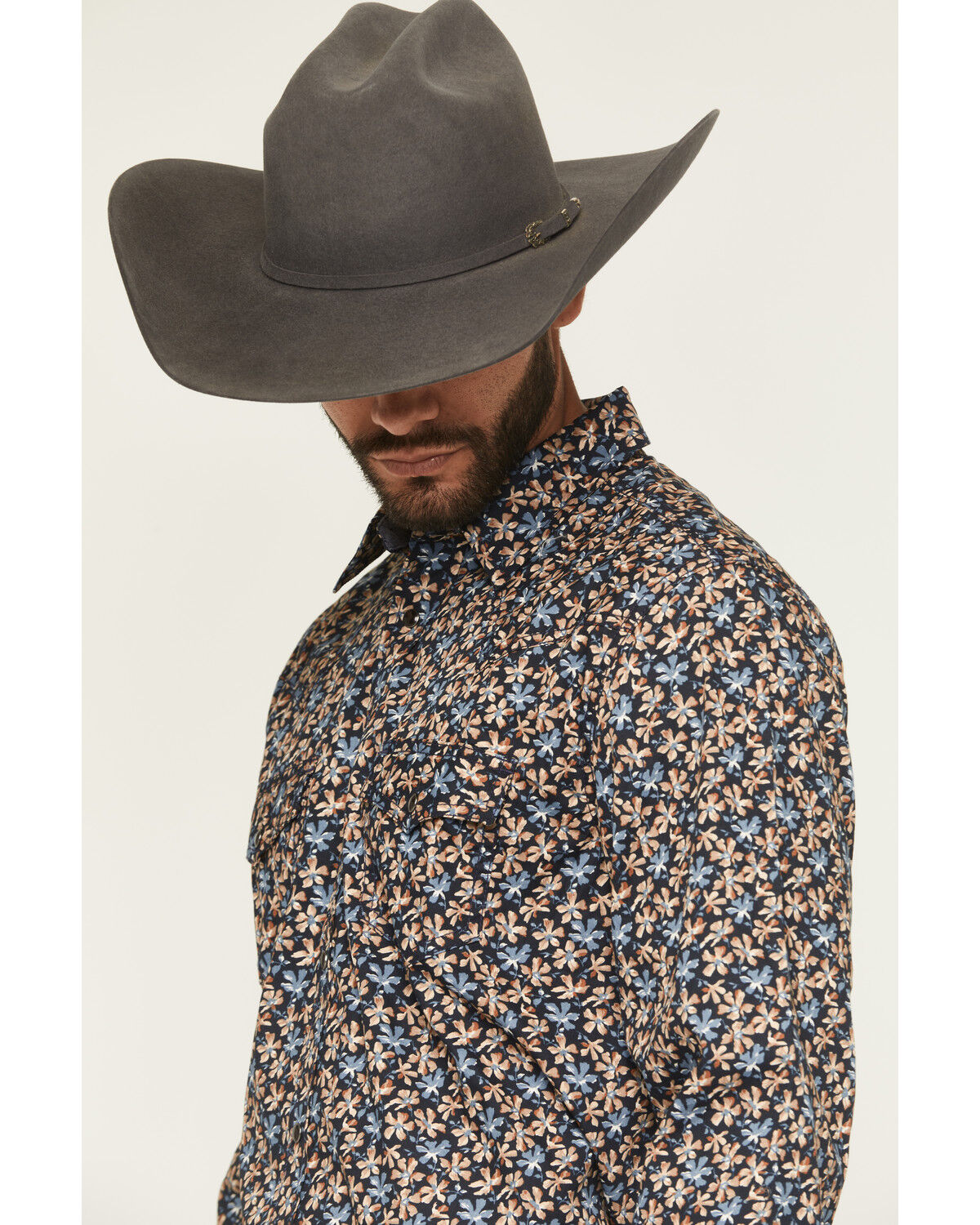 Image #2 - Cody James Men's Howdy Haven Floral Print Long Sleeve Snap Western Shirt, Blue, hi-res