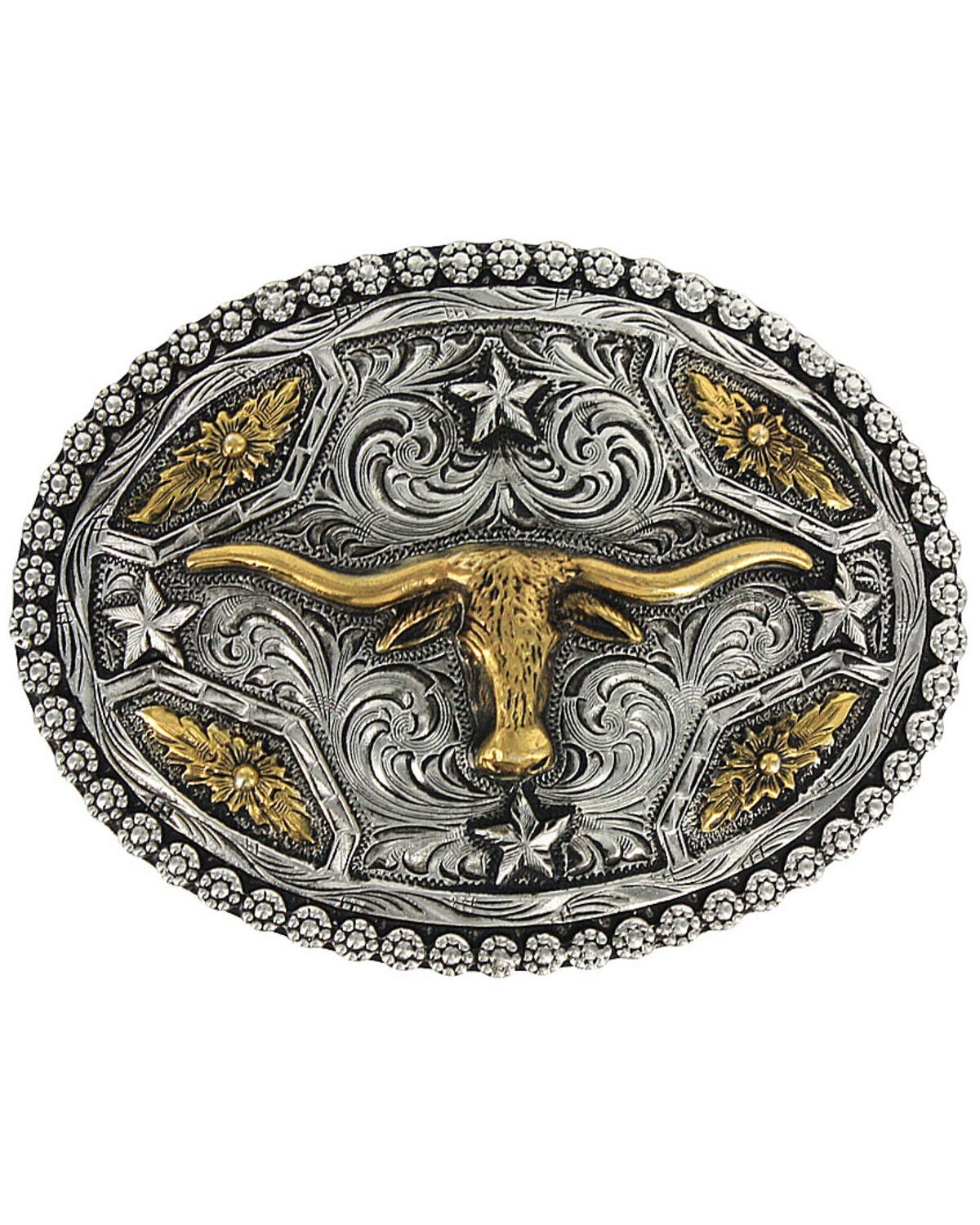 Cody James Men's Oval Longhorn Belt Buckle, Silver, hi-res