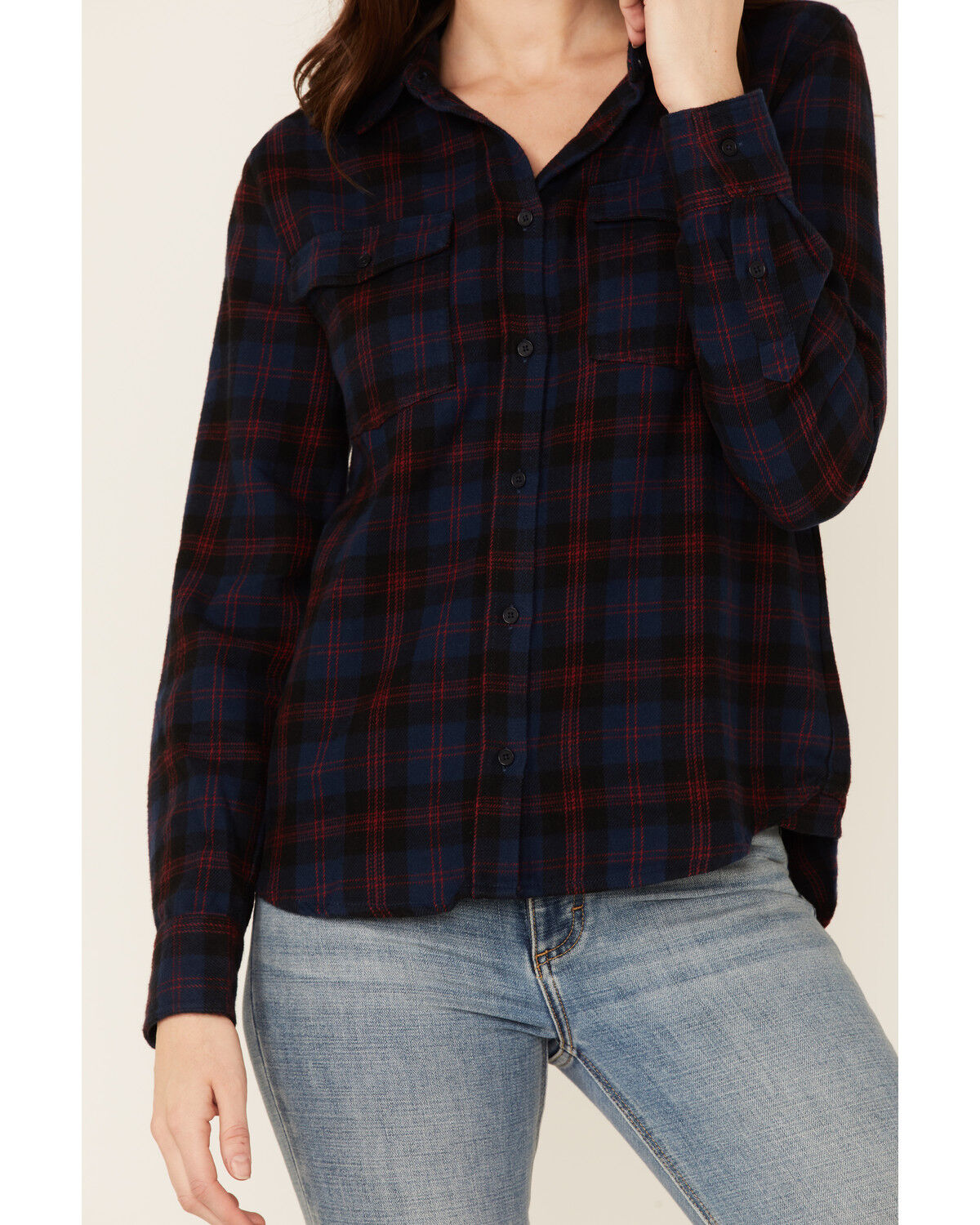 Image #2 - United By Blue Women's Plaid Print Responsible Button Down Western Flannel Shirt, Navy, hi-res