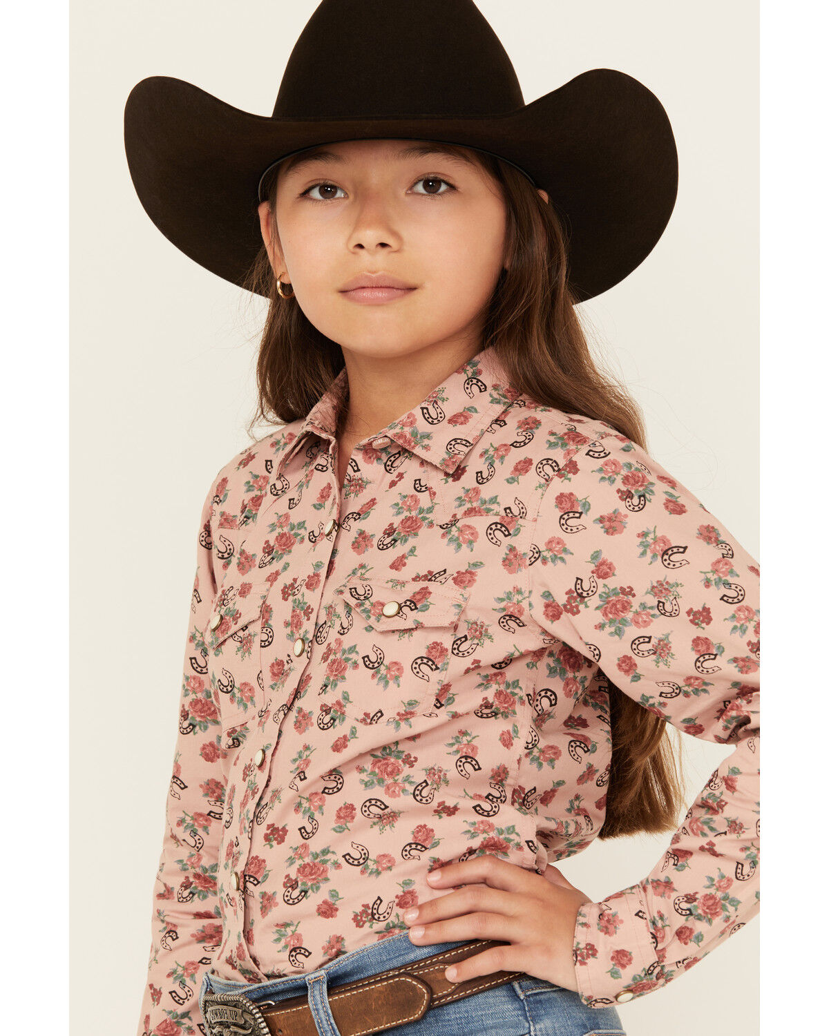 Image #2 - Ariat Girls' Floral Print Long Sleeve Snap Western Shirt, Multi, hi-res