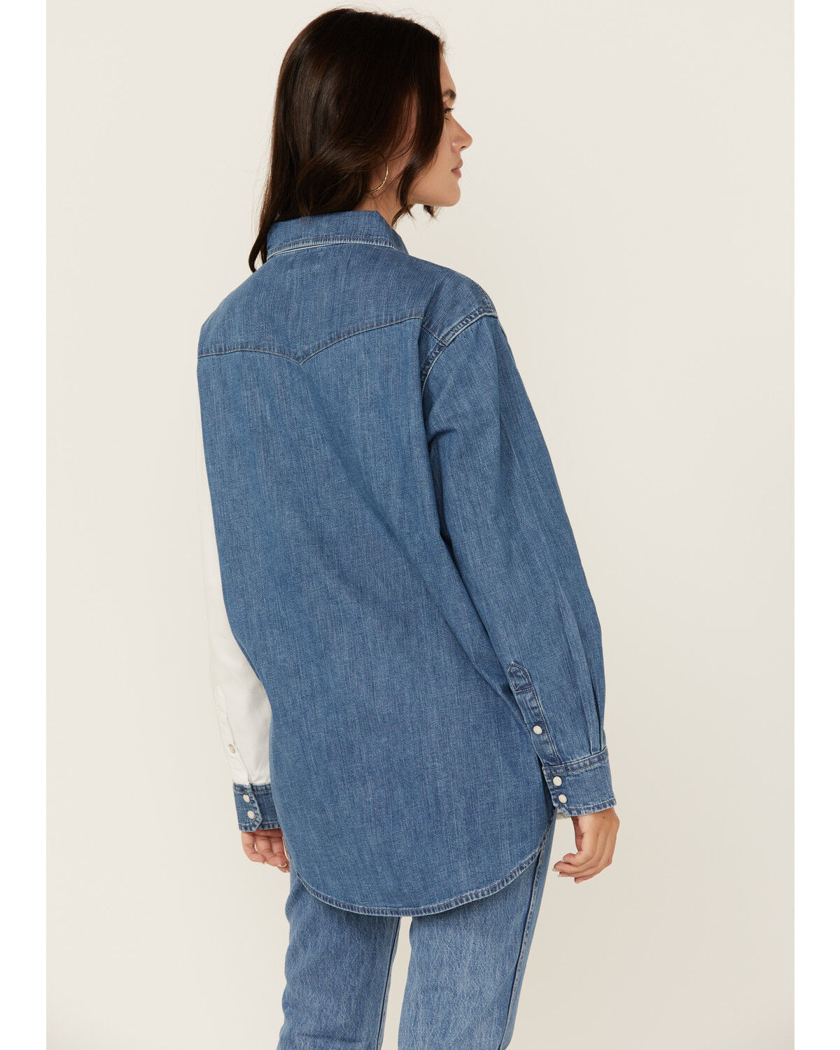 Image #4 - Wrangler Retro Women's Color Block Denim Long Sleeve Snap Western Shirt, Blue, hi-res