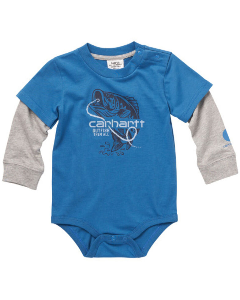 Carhartt Infant Boys' Fish Reel Graphic Long Sleeve Onesie , Blue, hi-res