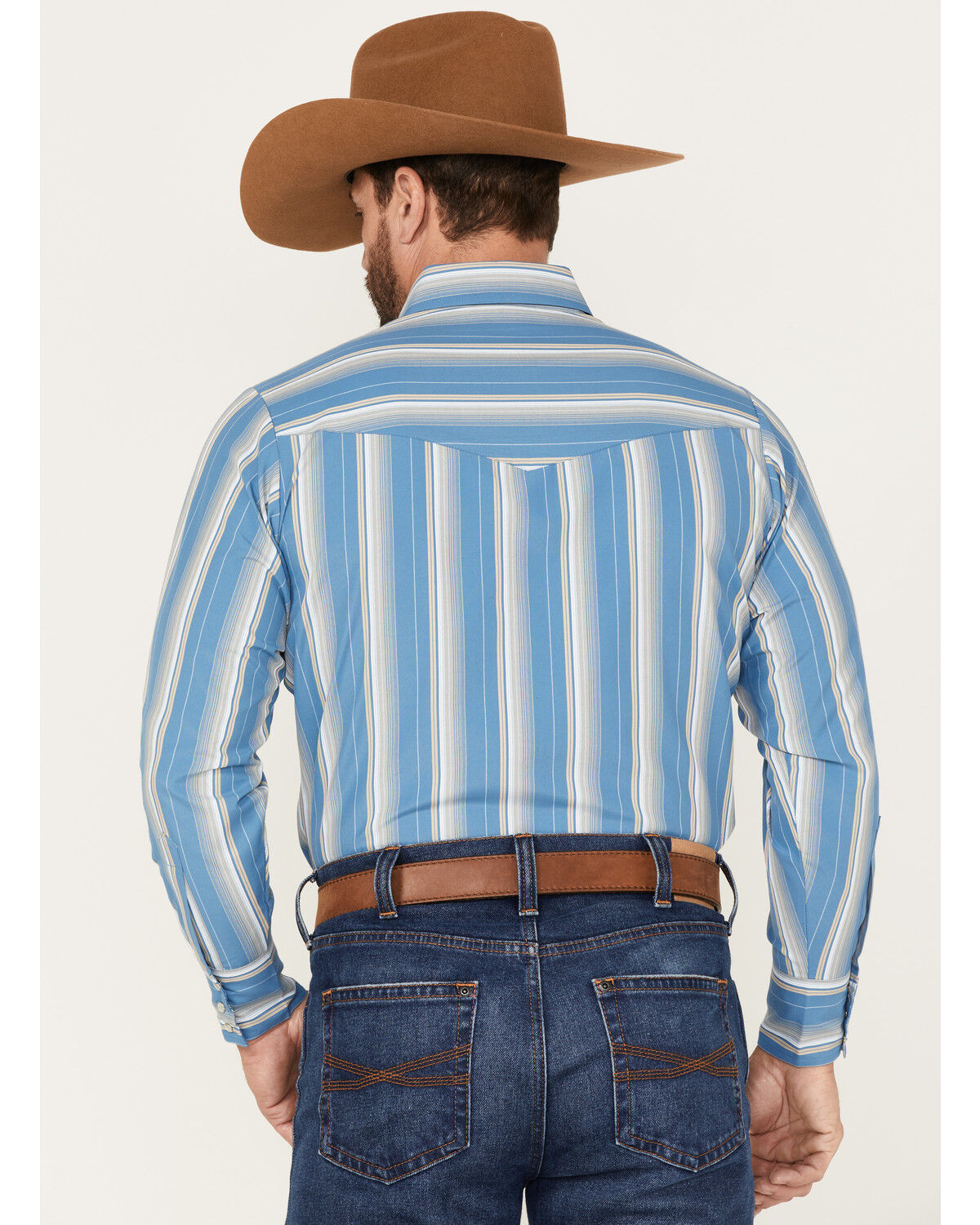 Image #4 - Ely Walker Men's Striped Long Sleeve Pearl Snap Western Shirt, Blue, hi-res