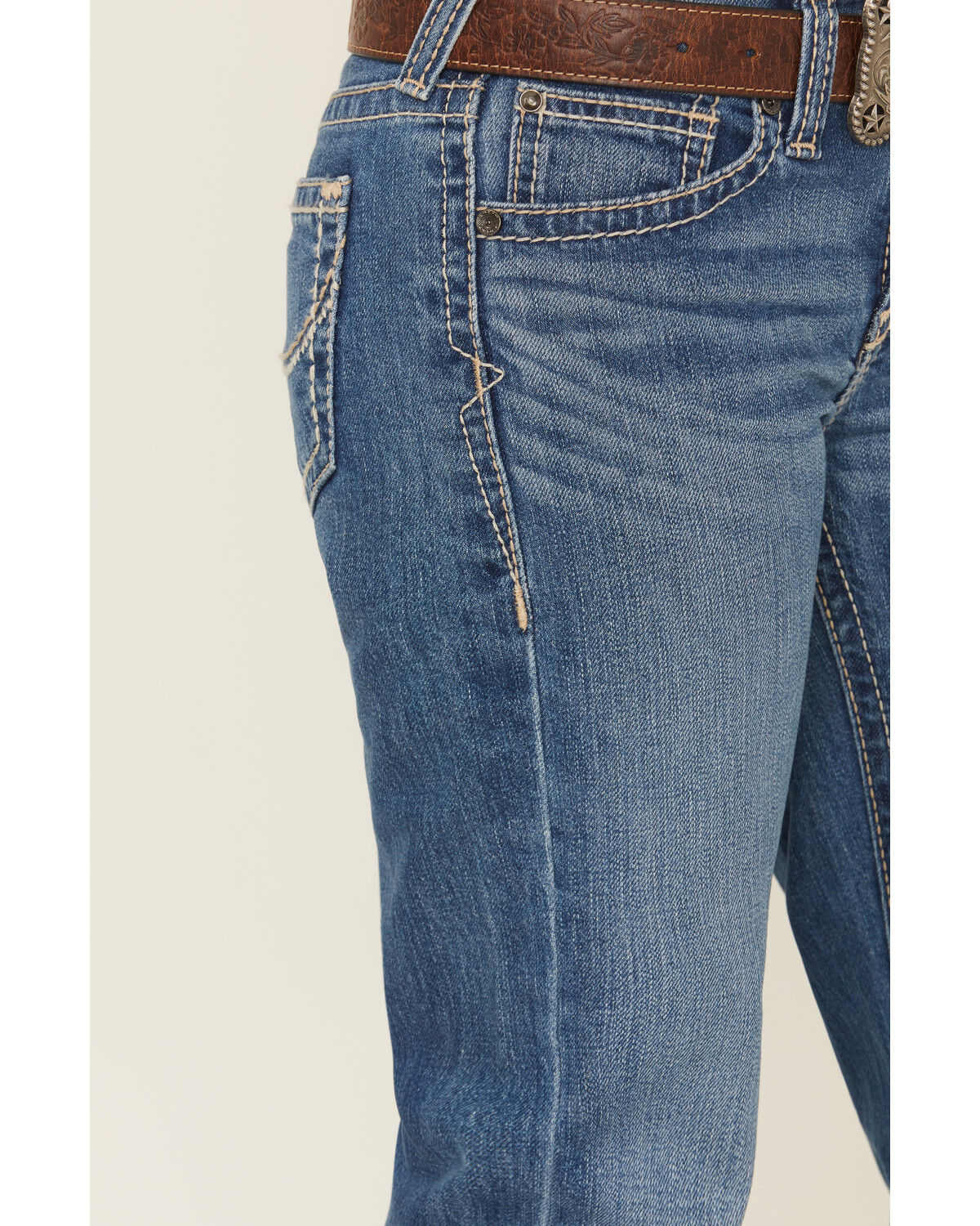 Image #2 - Ariat Girls' Medium Wash Bootcut Stretch Denim Jeans, Medium Wash, hi-res