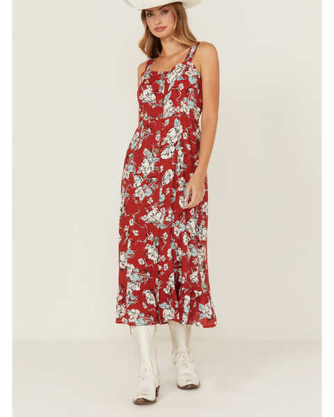 Image #1 - Cotton & Rye Women's Floral Print Midi Sundress, Red, hi-res