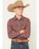 Image #1 - Cody James Boys' Everest Peak Striped Print Long Sleeve Snap Western Shirt, Burgundy, hi-res