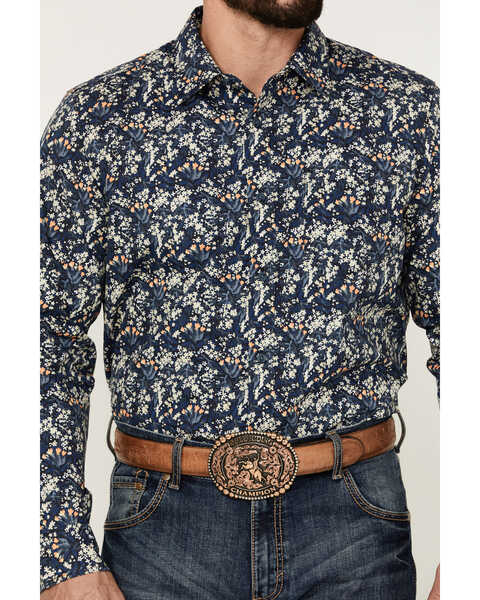 Image #3 - Gibson Trading Co Men's Shin Dig Floral Print Long Sleeve Button-Down Western Shirt , Navy, hi-res