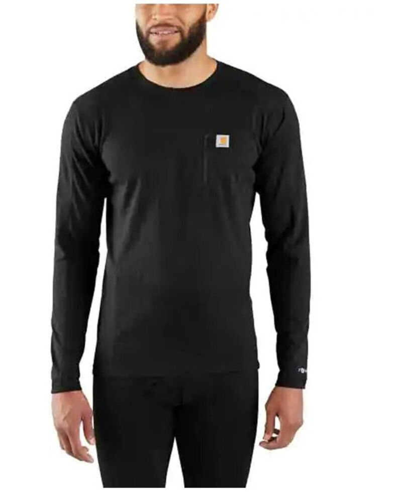 Carhartt Men's Solid Black Force Midweight Tech Crew Long Sleeve Thermal Work Shirt , Black, hi-res