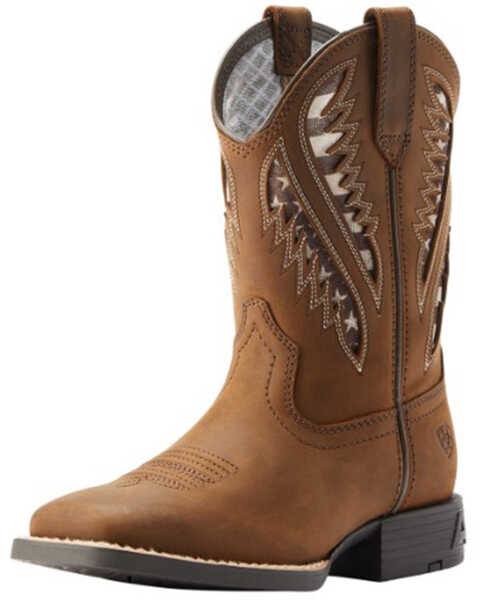 Image #1 - Ariat Girls' VentTEK Western Boots - Broad Square Toe, Brown, hi-res