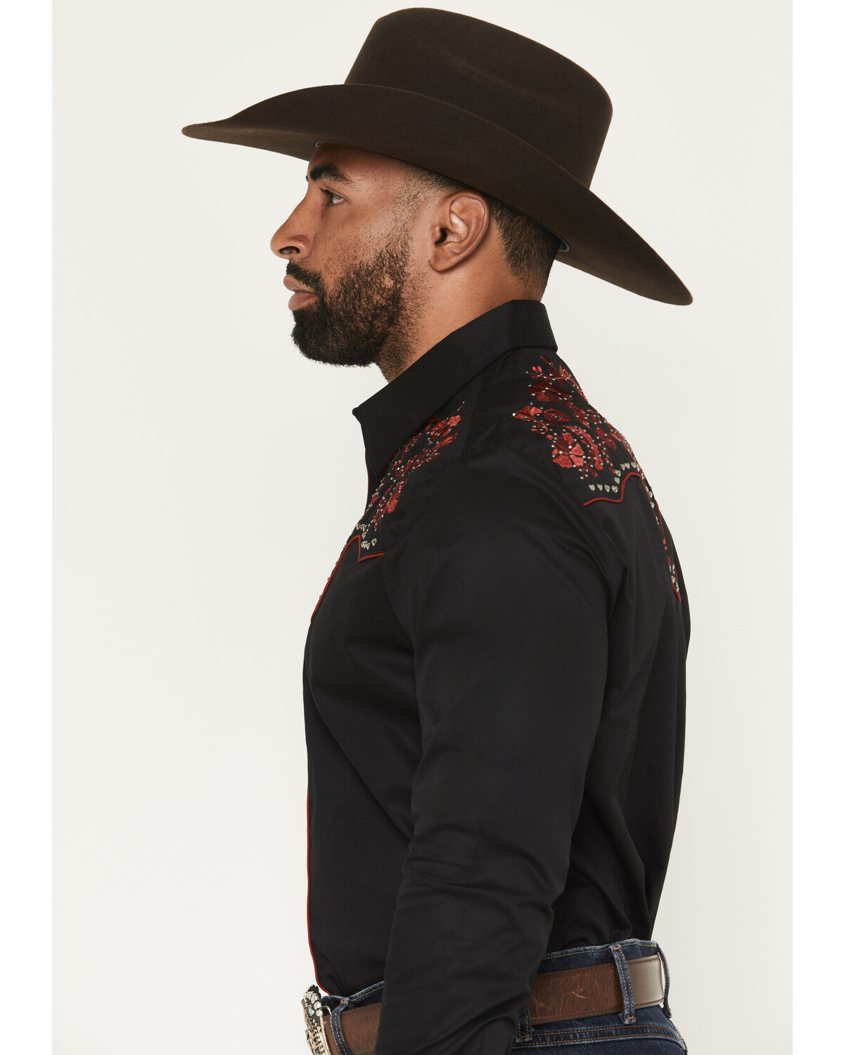 Image #2 - Rodeo Clothing Men's Embroidered Embellished Long Sleeve Snap Western Shirt, Black, hi-res