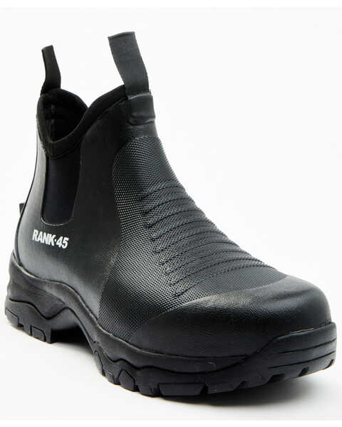 Image #1 - RANK 45® Men's 6.5" Rubber Ankle Boots - Round Toe, Black, hi-res