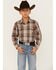 Image #1 - Roper Boys' Amarillo Plaid Print Long Sleeve Pearl Snap Western Shirt, Grey, hi-res