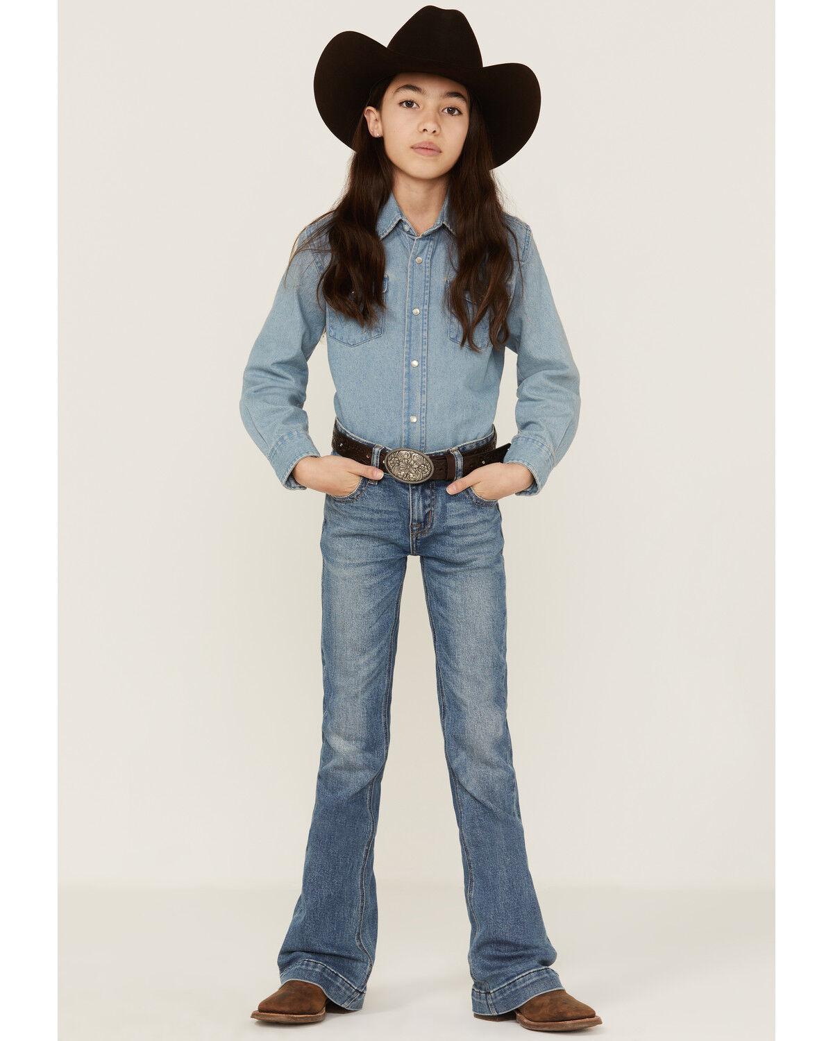 Image #1 - Rock & Roll Denim Girls' Pocket Bootcut Jeans, , hi-res