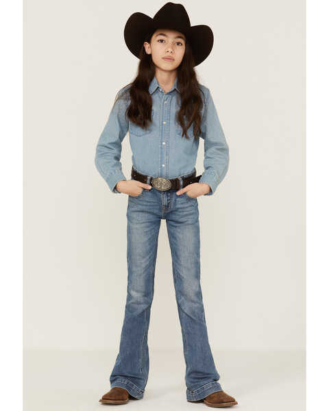 Rock & Roll Denim Girls' Embellished Pocket Bootcut Jeans, Blue, hi-res