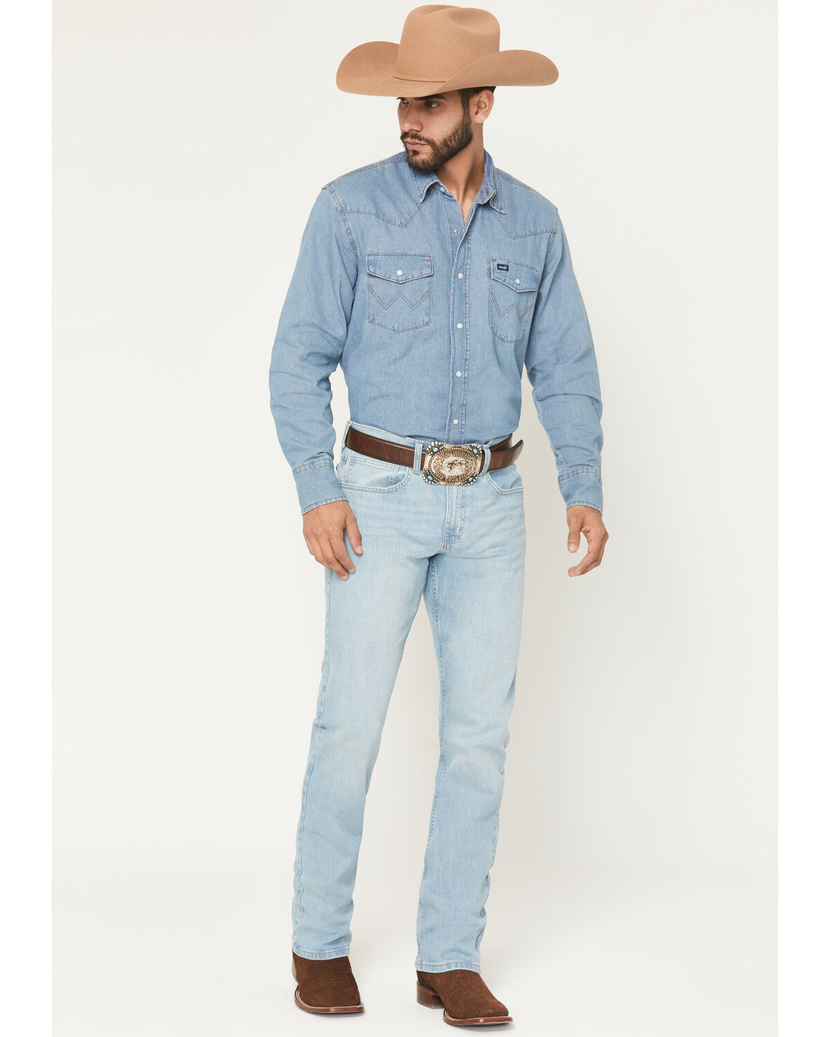 Image #1 - Wrangler Retro Men's 42MWx 20X Light Wash Bootcut Stretch Denim Jeans, Light Wash, hi-res