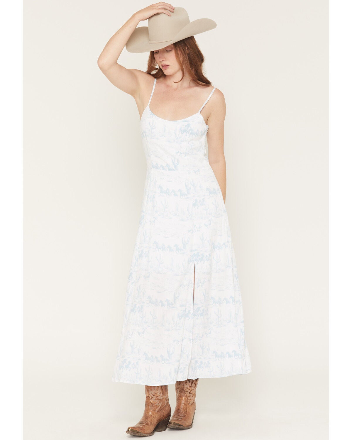 Image #1 - Wrangler Retro Women's Horse Print Front Slim Maxi Dress, White, hi-res