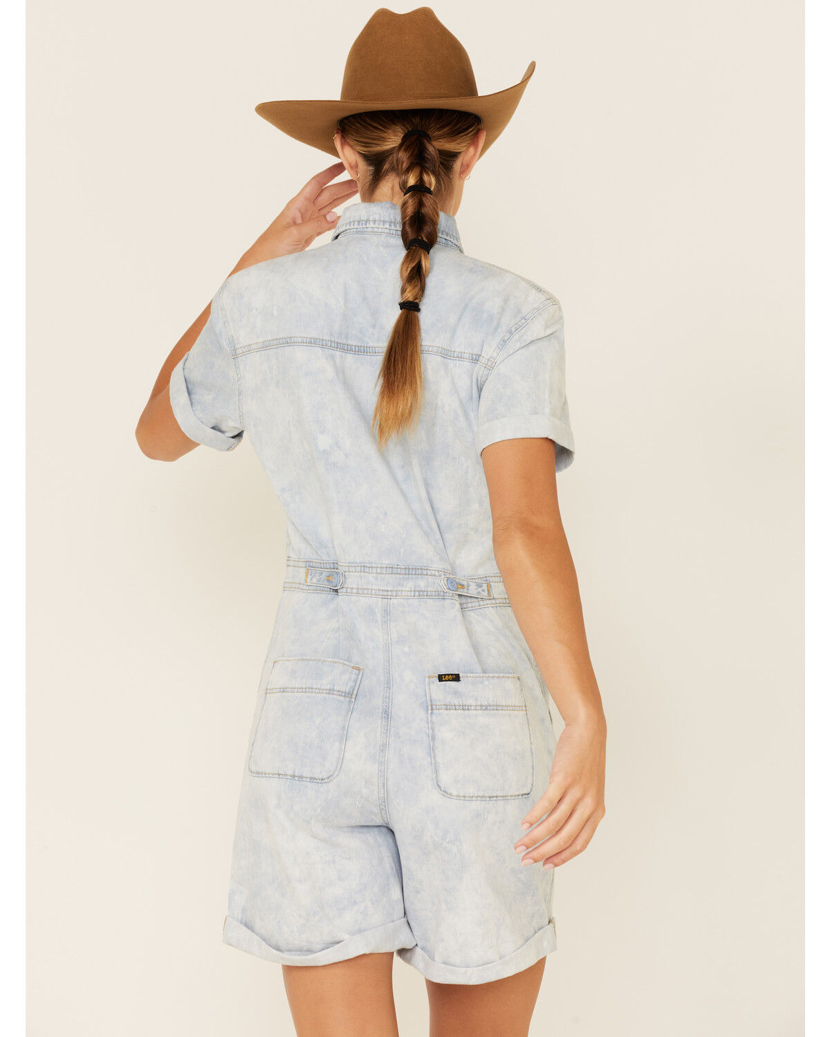 Image #3 - Lee Women's Acid Wash Denim Short Unionall Romper, Blue, hi-res