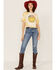 Bohemian Cowgirl Women's Americana Smiley Face Graphic Bleach Spray Tee, Mustard, hi-res