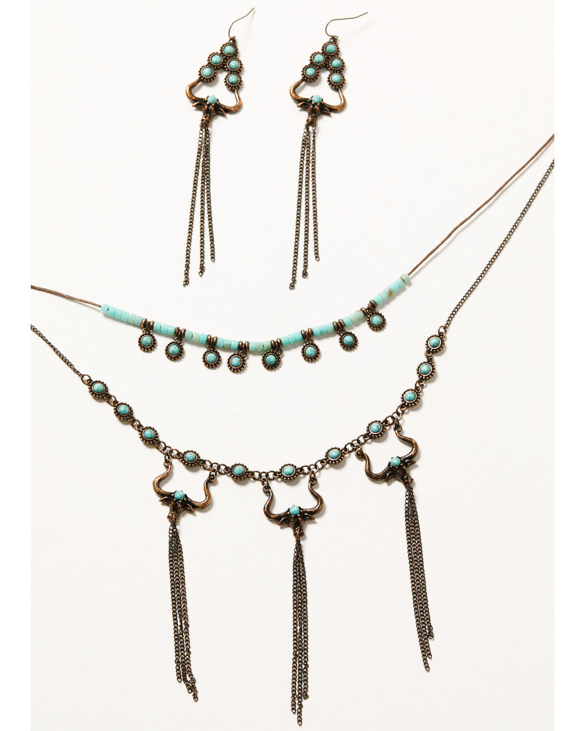 Image #1 - Shyanne Women's Mystic Skies Longhorn Tassel Necklace & Earrings Set - 2-Piece, Rust Copper, hi-res