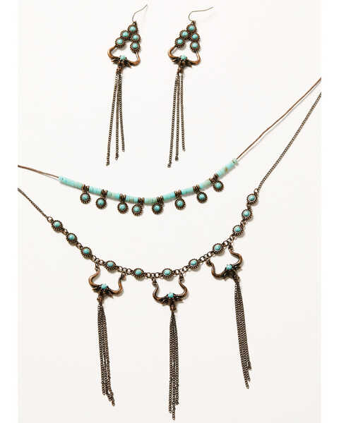 Shyanne Women's Mystic Skies Longhorn Tassel Necklace & Earrings Set - 2-Piece, Rust Copper, hi-res