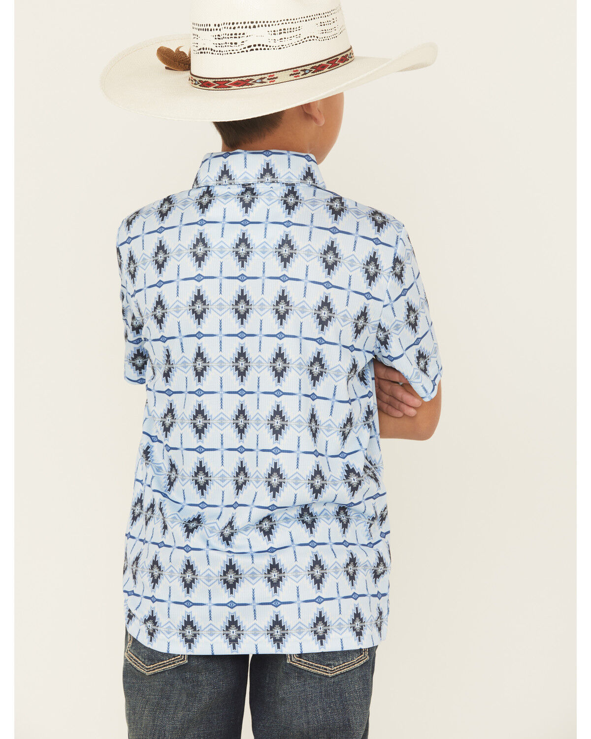 Image #4 - Rock & Roll Denim Boys' Southwestern Striped Short Sleeve Snap Western Shirt, Blue, hi-res