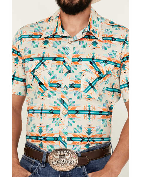 Image #3 - Rock & Roll Denim Men's Southwestern Print Short Sleeve Snap Stretch Western Shirt , Cream, hi-res