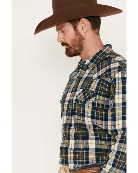 Image #2 - Cody James Men's Buck Plaid Print Long Sleeve Snap Western Flannel Shirt, Tan, hi-res