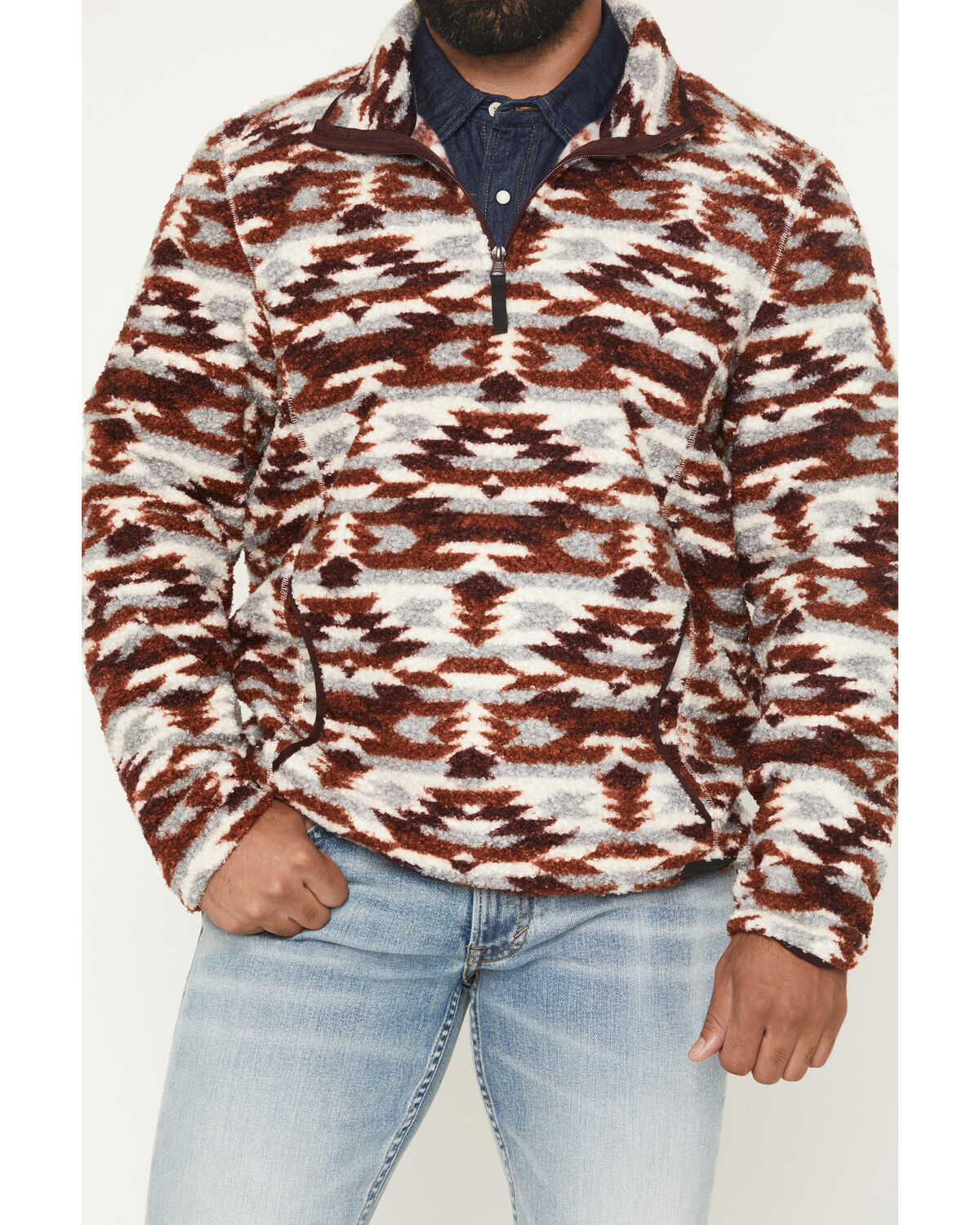 Image #3 - Rock & Roll Denim Men's Southwestern Berber Quarter Zip Pullover, Rust Copper, hi-res