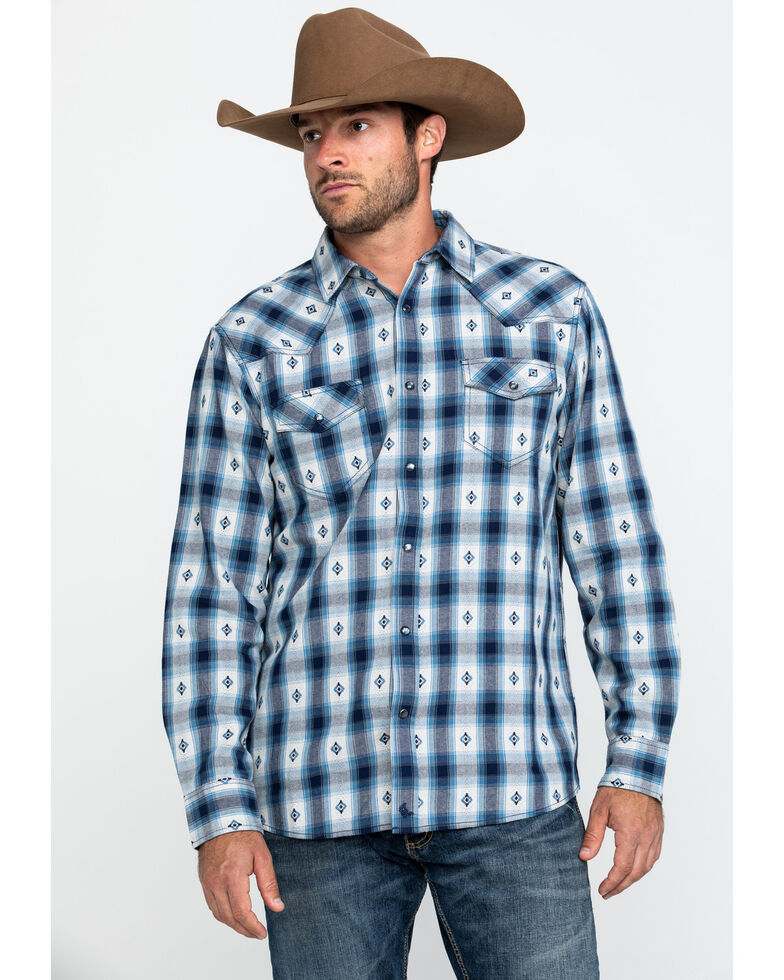 Cody James Men's TBA Name Plaid Long Sleeve Western Flannel Shirt , Blue, hi-res