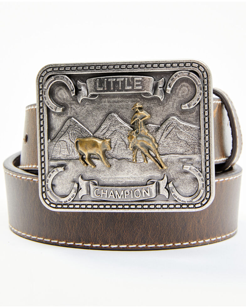 Cody James Kids' Little Champion Brown Leather Belt, Brown, hi-res