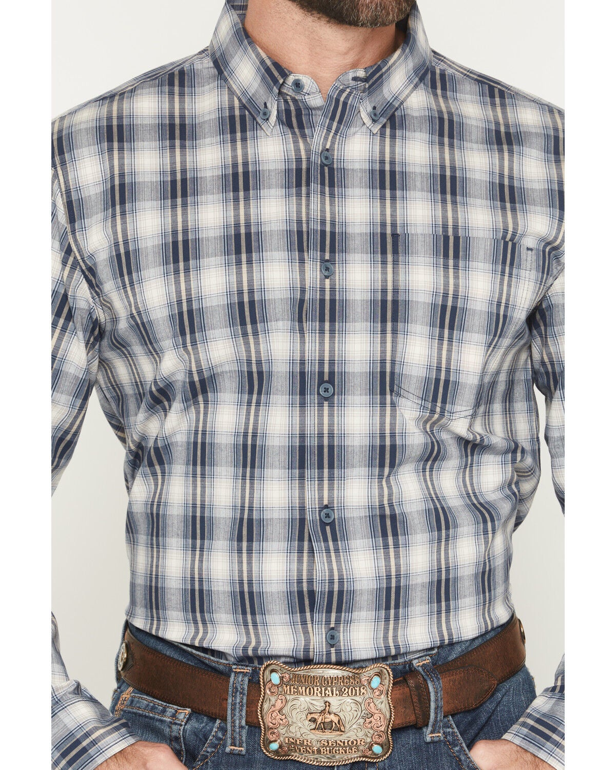 Image #3 - Cody James Men's Tennessee Trail Plaid Print Long Sleeve Button-Down Stretch Western Shirt, Blue, hi-res