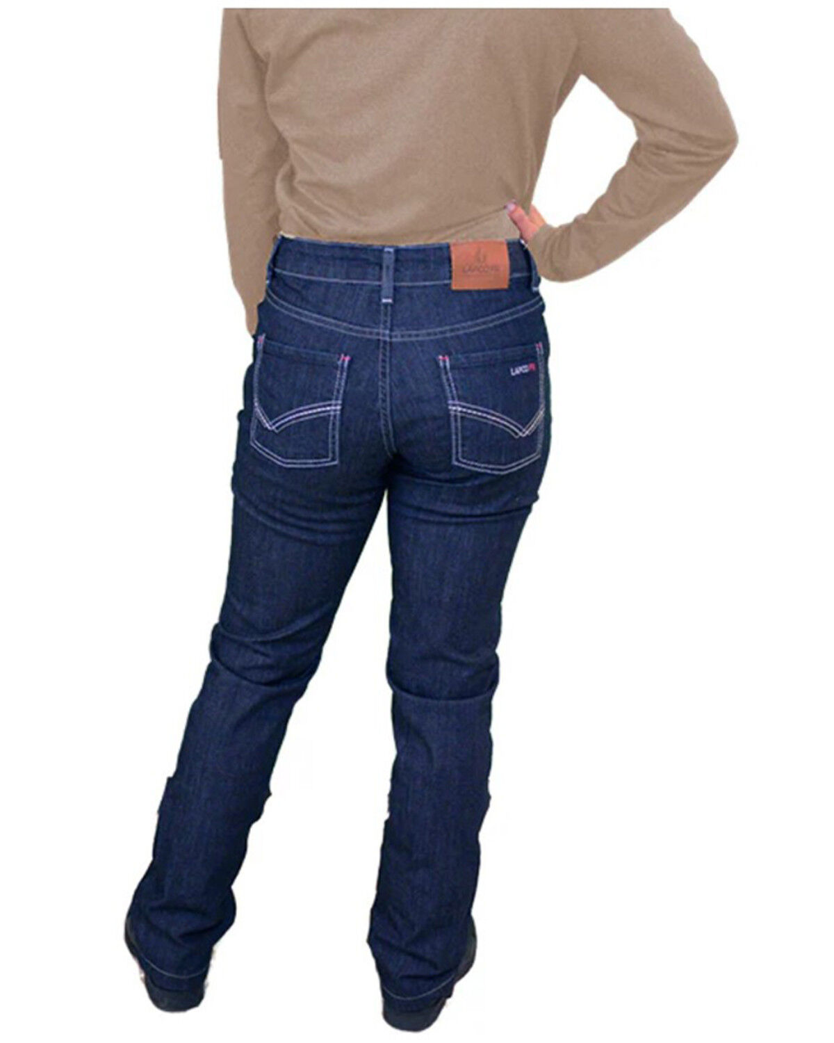 Image #4 - Lapco Women's FR Dark Wash Bootcut Comfort Stretch Denim Jeans, Blue, hi-res