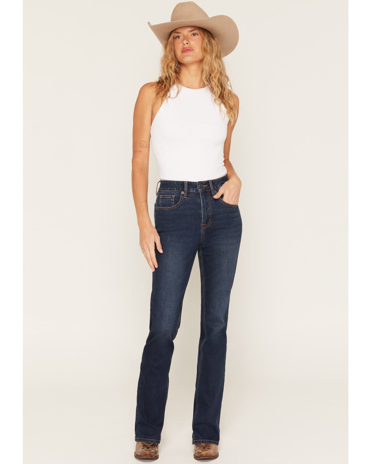 Rock & Roll Denim Women's Dark Wash High Rise Sculpted Vintage Bootcut Stretch Denim Jeans, Dark Wash, hi-res
