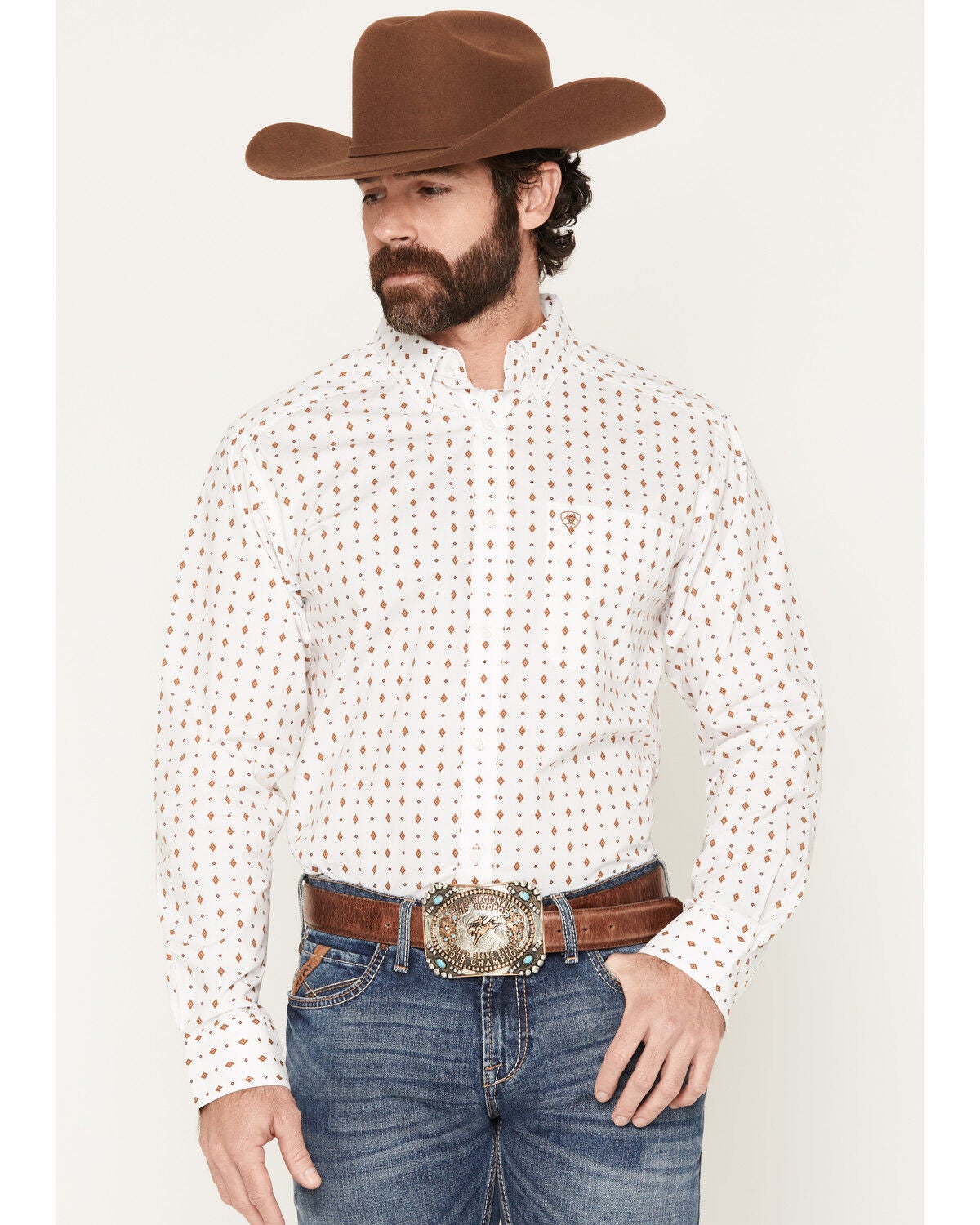 Image #1 - Ariat Men's Pauly Geo Print Long Sleeve Button-Down Western Shirt, White, hi-res