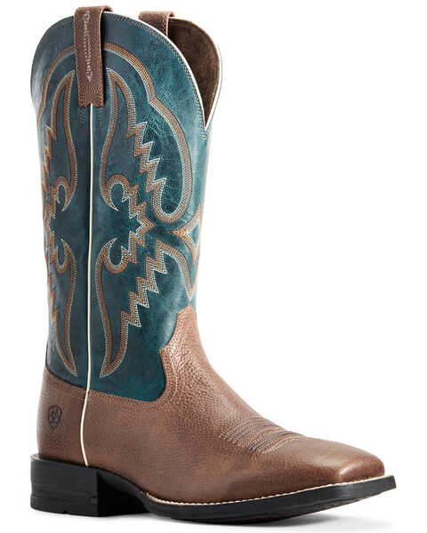 Image #1 - Ariat Men's Round Pen Saddle Western Performance Boots - Broad Square Toe, Brown, hi-res