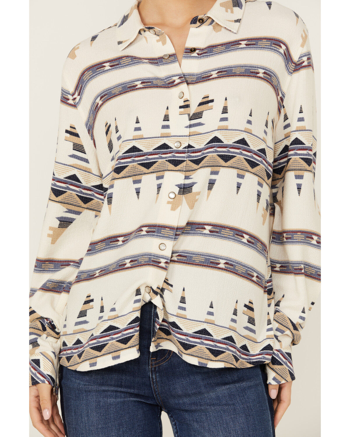 Image #3 - Idyllwind Women's Featherlight Printed Long Sleeve Pearl Snap Western Shirt, Ivory, hi-res