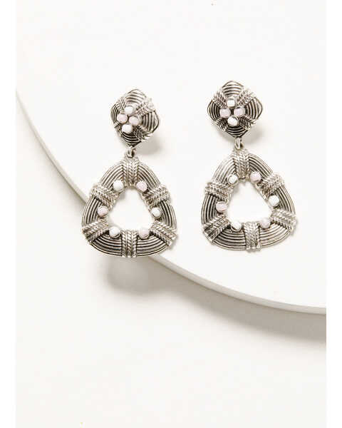 Shyanne Women's Silver Pink & Ivory Stone Double Drop Earrings, Silver, hi-res