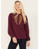 Image #1 - Cleo + Wolf Women's Floral Embroidered Blouse, Grape, hi-res