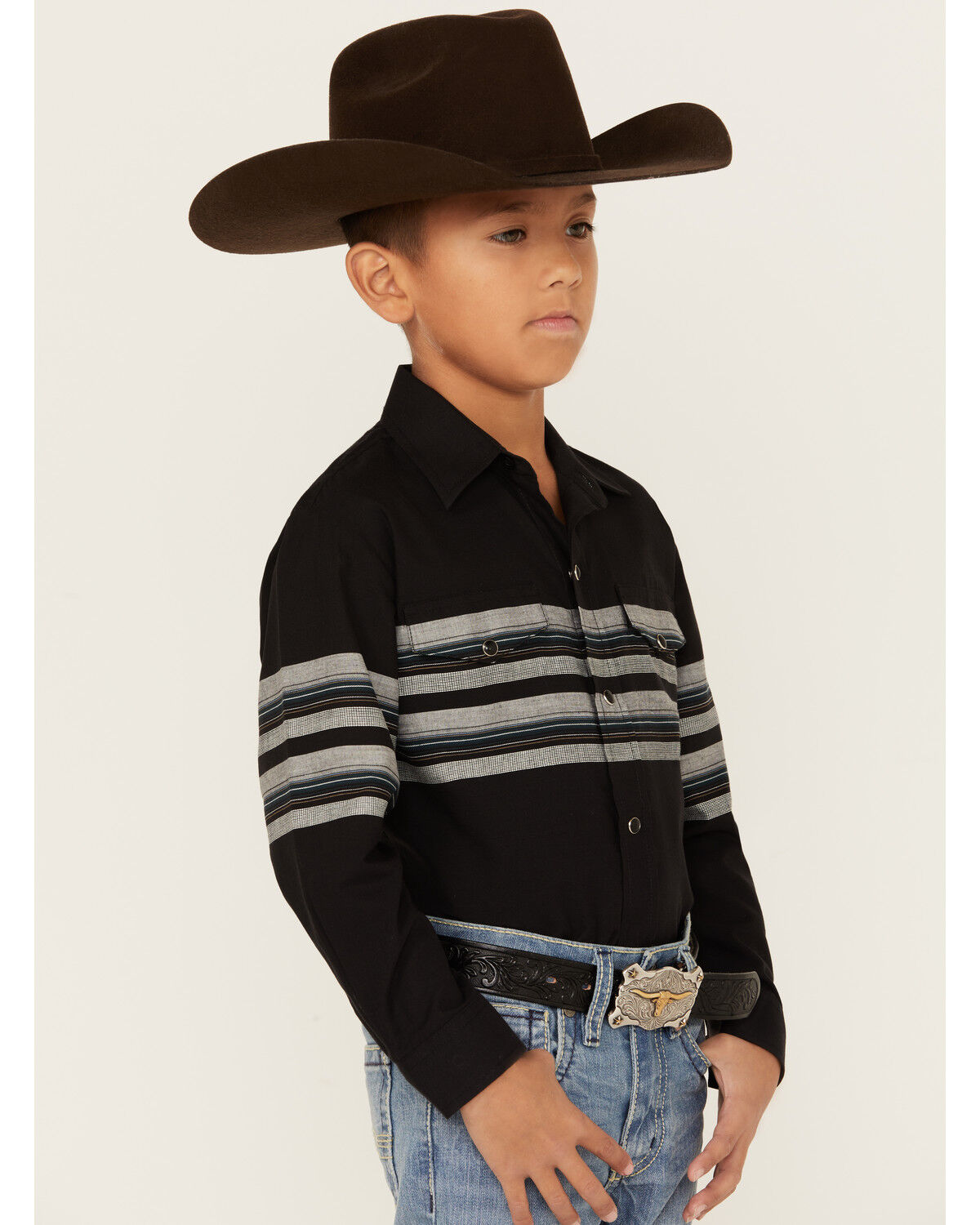 Image #2 - Roper Boys' Border Stripe Long Sleeve Snap Western Shirt, , hi-res