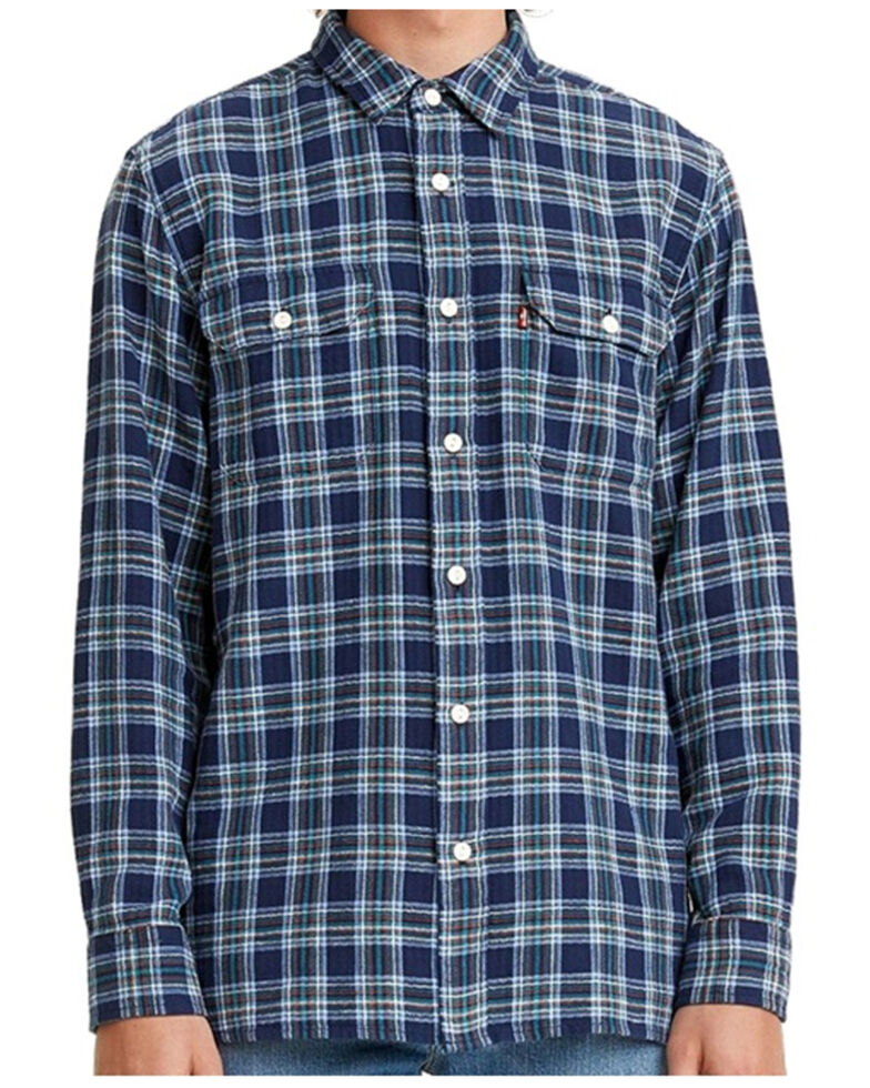 Levi's Men's Navy Peacoat Classic Worker Long Sleeve Button-Down Western Flannel Shirt , Navy, hi-res